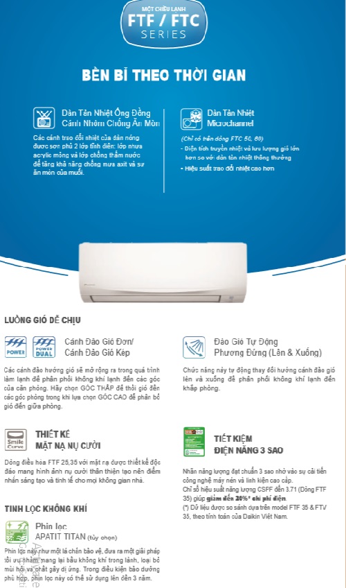 Máy lạnh treo tường Daikin FTF35XAV1V / RF35XAV1V R32  Máy lạnh treo tường Daikin FTF35 R32 Tính năng chung sản phẩm Daikin FTF